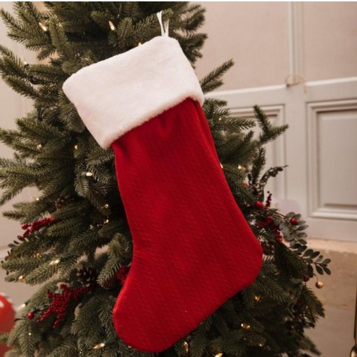 Meia de Natal de Malha 26x45cm Vermelha