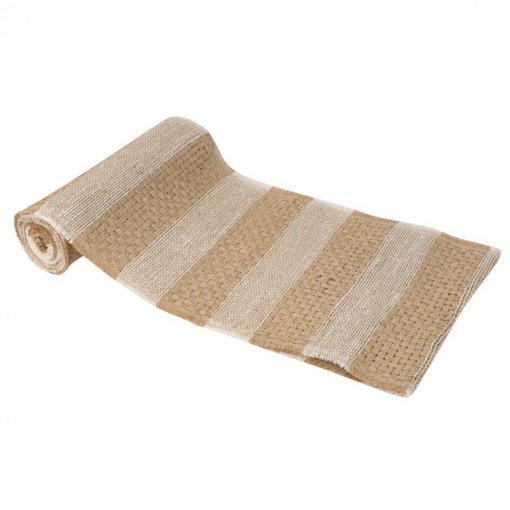 Corredor de mesa 28cm x 3m Riscas Juta e Creme