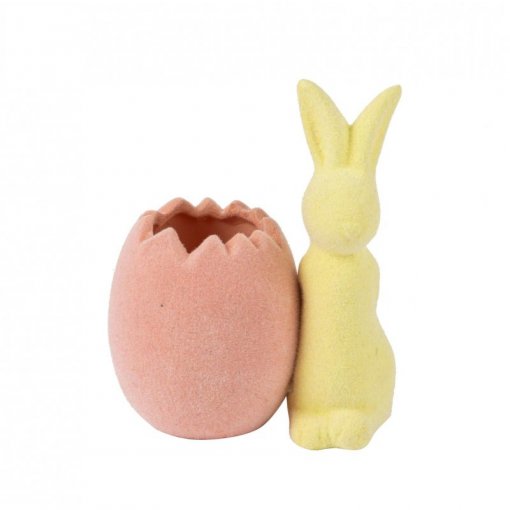 Vaso Coelho em Cerâmica Aveludada Amarelo e Rosa 8 x 10,7 x 5,8 cm
