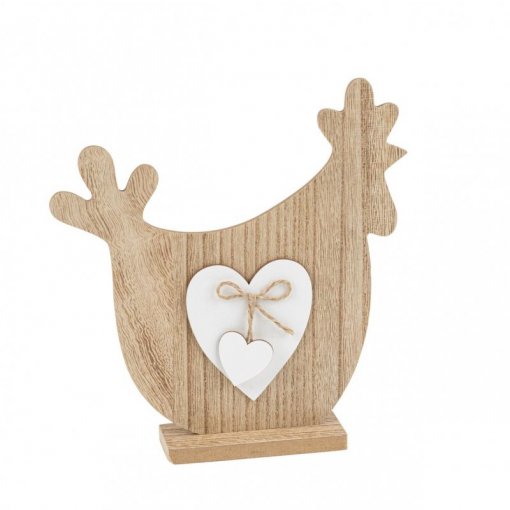 Decoração em Madeira Galinha com Coração 19,5x20,5x4cm