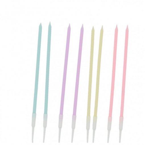 8 Velas de Aniversário 15cm - Azul, Lilás, Amarelo e Rosa
