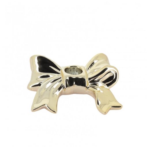 Castiçal em resina dourada com formato de Laço 13x10x3cm