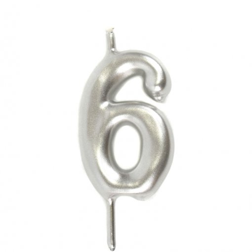 Vela Aniversário 6cm Prateado nº6