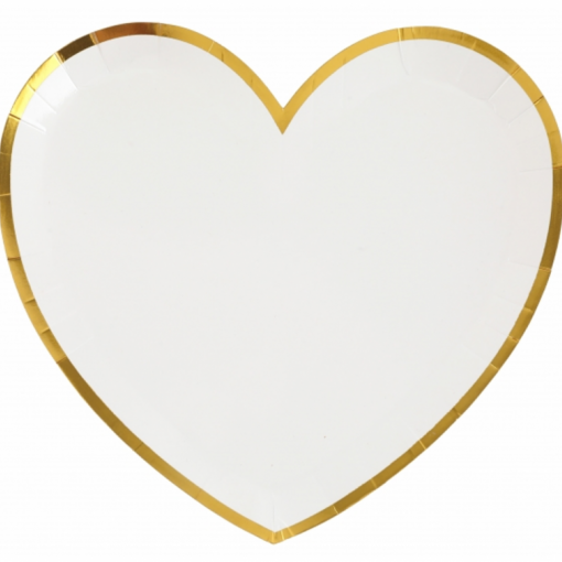 10 Pratos Coração 22.5 x 20 cm Branco Rebordo Ouro