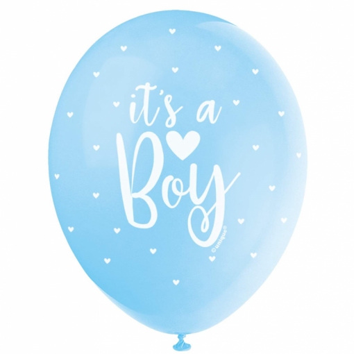 5 Balões Latex 12'' Metalizado 'It's a Boy' Azul