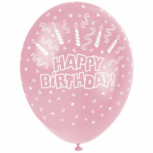 5 Balões Latex 12'' velas 'Happy Birthday' 
