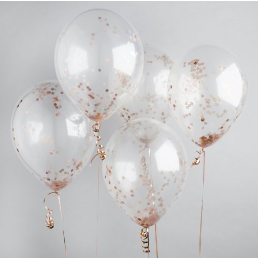 5 Balões Latex 30cm Confettis Rose Gold