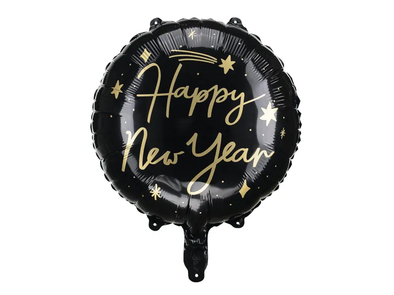 Balão Foil 45cm 'Happy New Year' Preto & Dourado - Ano Novo