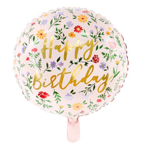Balão Foil 35cm Happy Birthday Flores