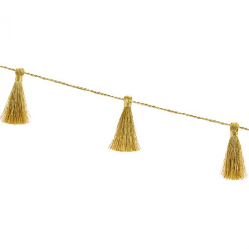 Grinalda Tassel Pom Pom tecido Dourado 1,9m