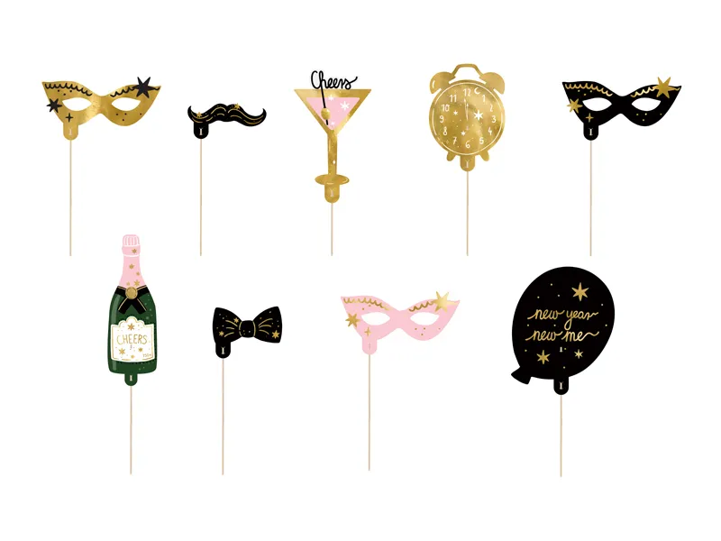 9 Adereços Fotografia (Photo booth) Let's Party - Ano Novo