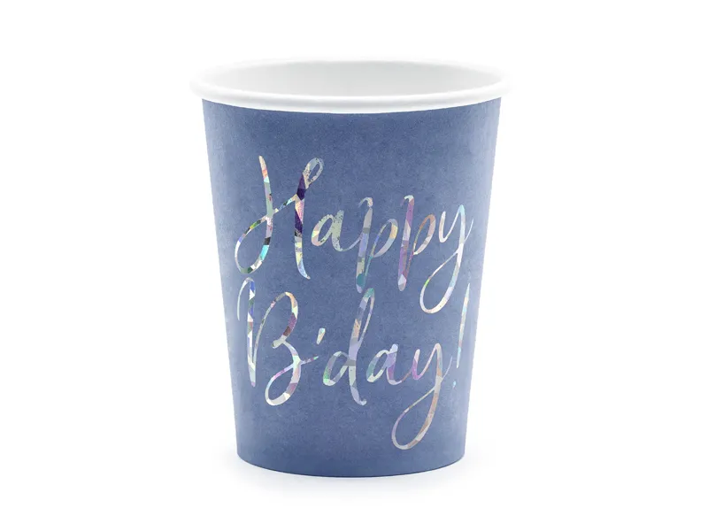 6 Copos 220ml Happy B'day! Navy Blue