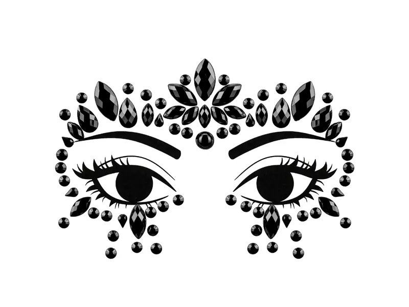 Cristais Pretos Decoração Rosto 15x9cm