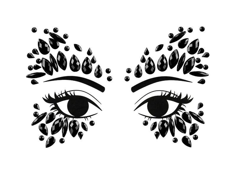 Cristais Pretos Decoração Rosto 15x9cm