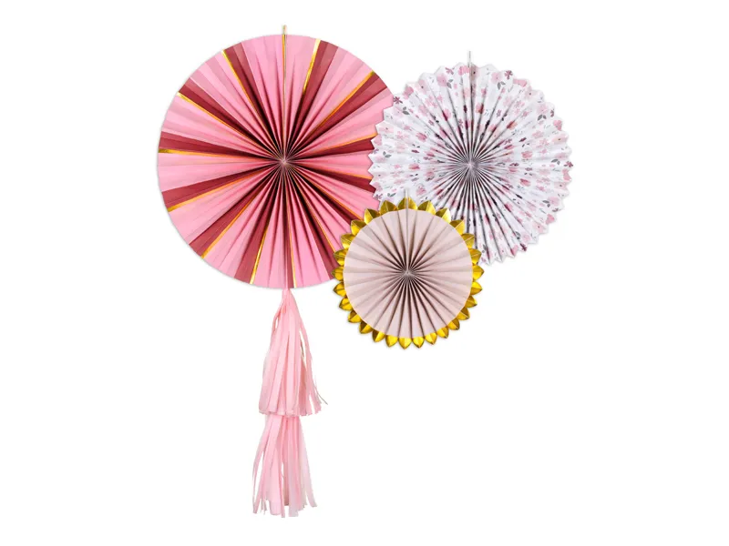 3 Rosetas Decorativas Papel Rosa & Flores 26-43cm