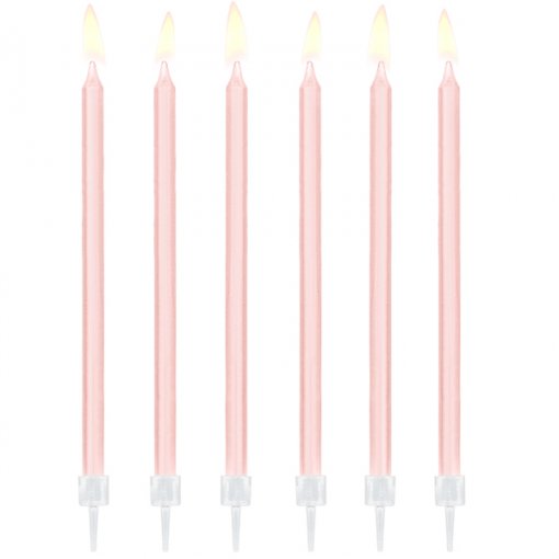 12 Velas de Aniversário 14cm Rosa Claro
