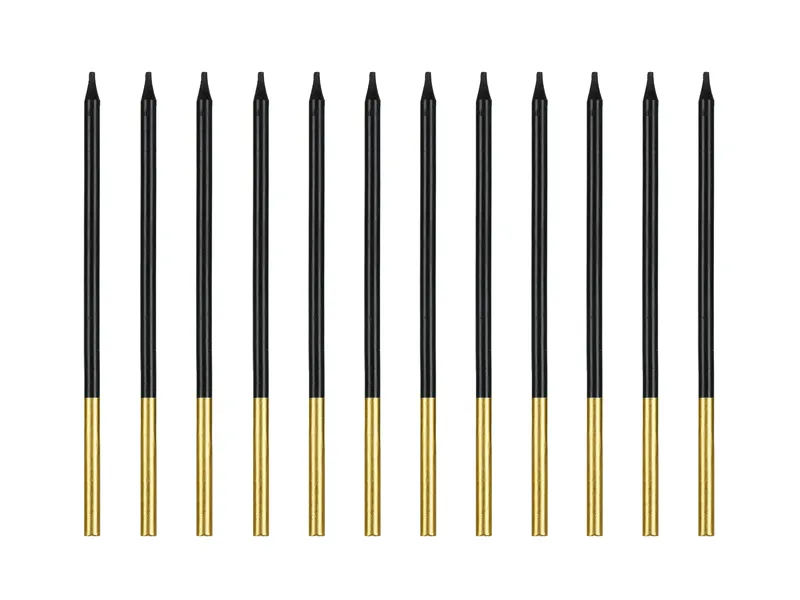 12 Velas de Aniversário 14cm Pretas & Douradas