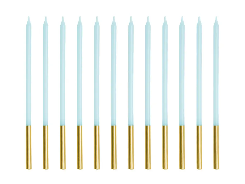 12 Velas de Aniversário 14cm Azul & Dourado