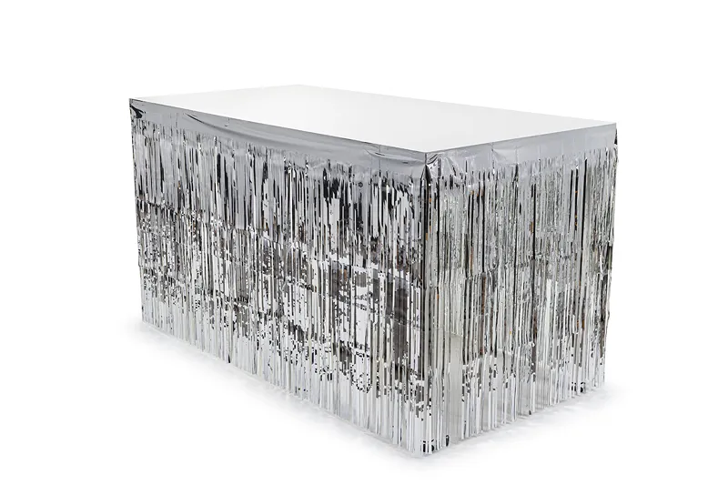 Saia de mesa 300x80cm com Franjas Prateada