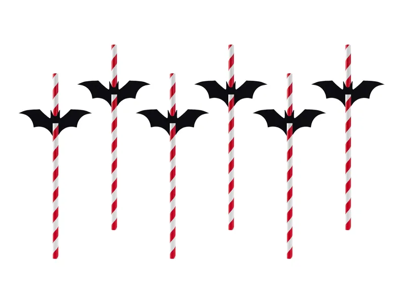6 Palhinhas com Morcegos 19,5cm - Halloween