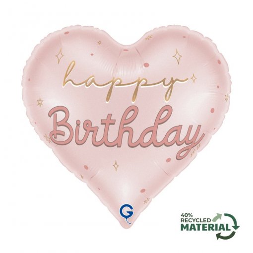Balão Foil Coração Holográfico 46cm Happy Birthday Rosa