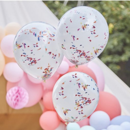 3 Balões latex 18'' Brancos Confettis Coloridos 2 camadas