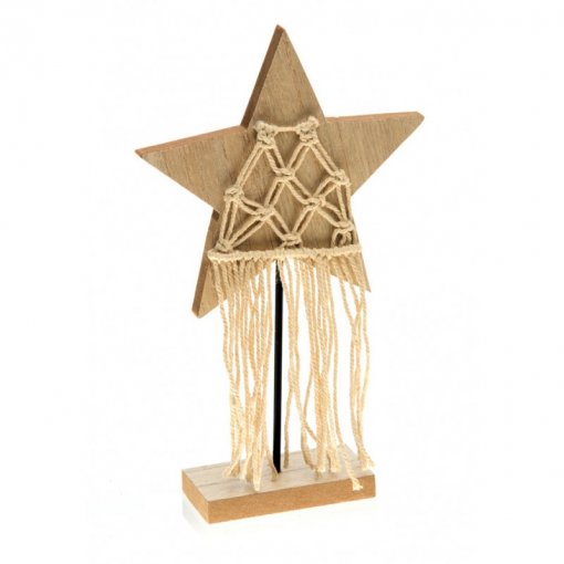 Estrela Madeira com Macramé 15x4.5x25cm - Natal