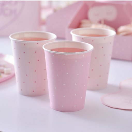 8 Copos Pink Polka Dot Pamper Party
